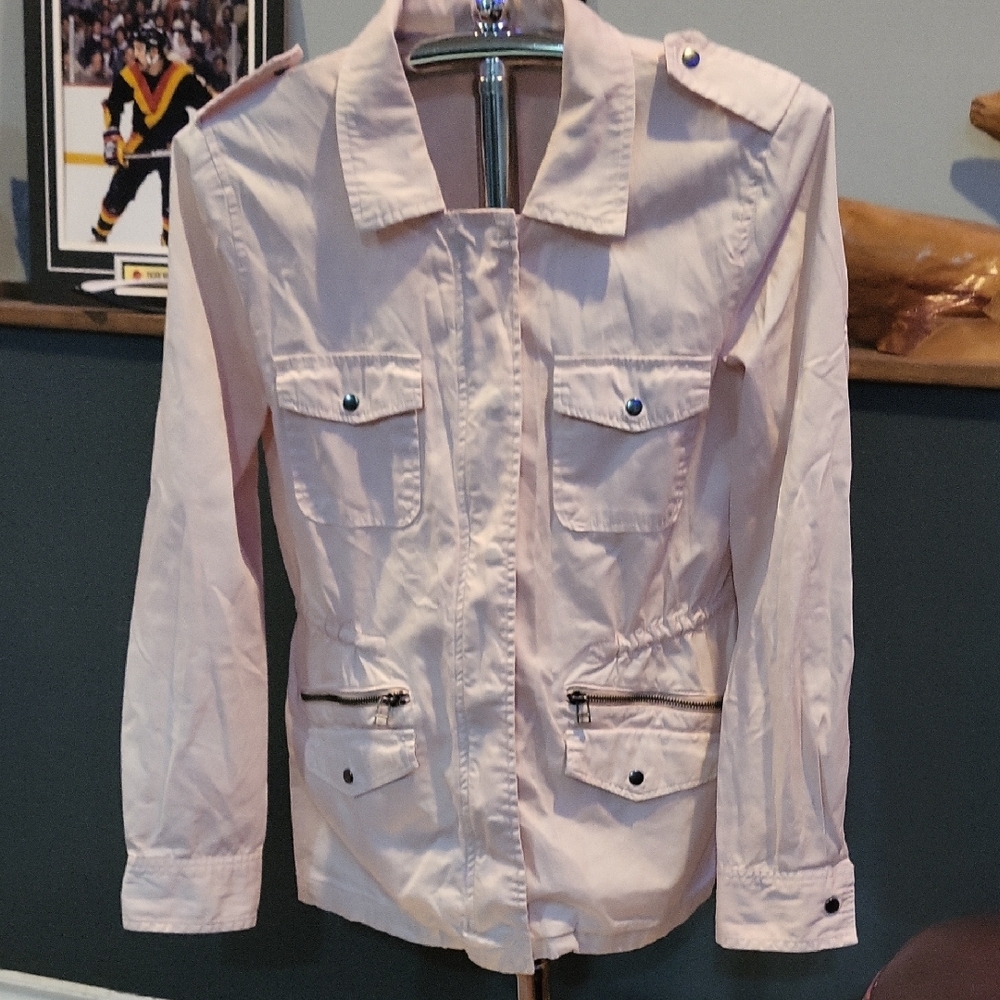 Velvet Light Pink Utility Jacket with Zip Pockets